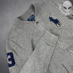 Polo Ralph Lauren Knit Jacket Small Grey Zip Up Vintage big pony sweater cotton